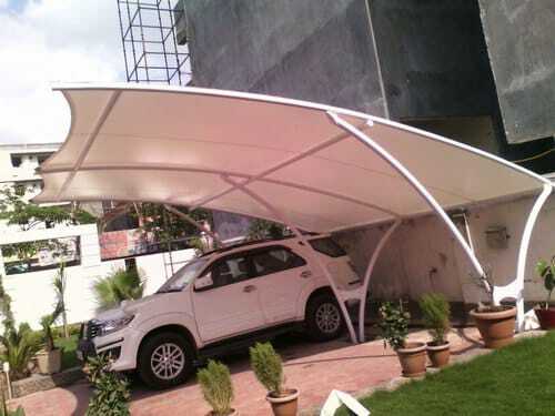 Tensile Membrane Car Parking Structures - Steel Roof With Concrete Base , Customizable Design With Sliding Windows And Variety Of Colors