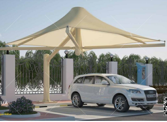 Tensile Membrane Car Parking Structures - Steel Roof With Concrete Base , Customizable Design With Sliding Windows And Variety Of Colors