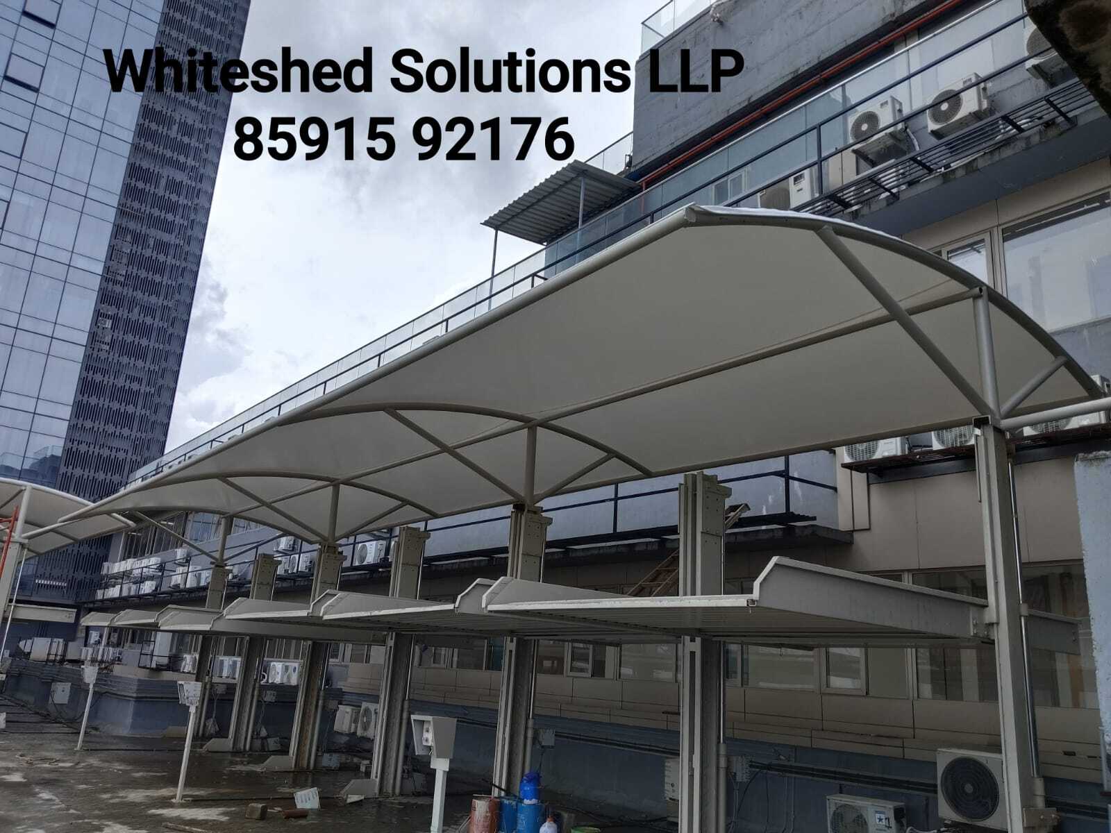 Tensile Membrane Car Parking Structures - Steel Roof With Concrete Base , Customizable Design With Sliding Windows And Variety Of Colors