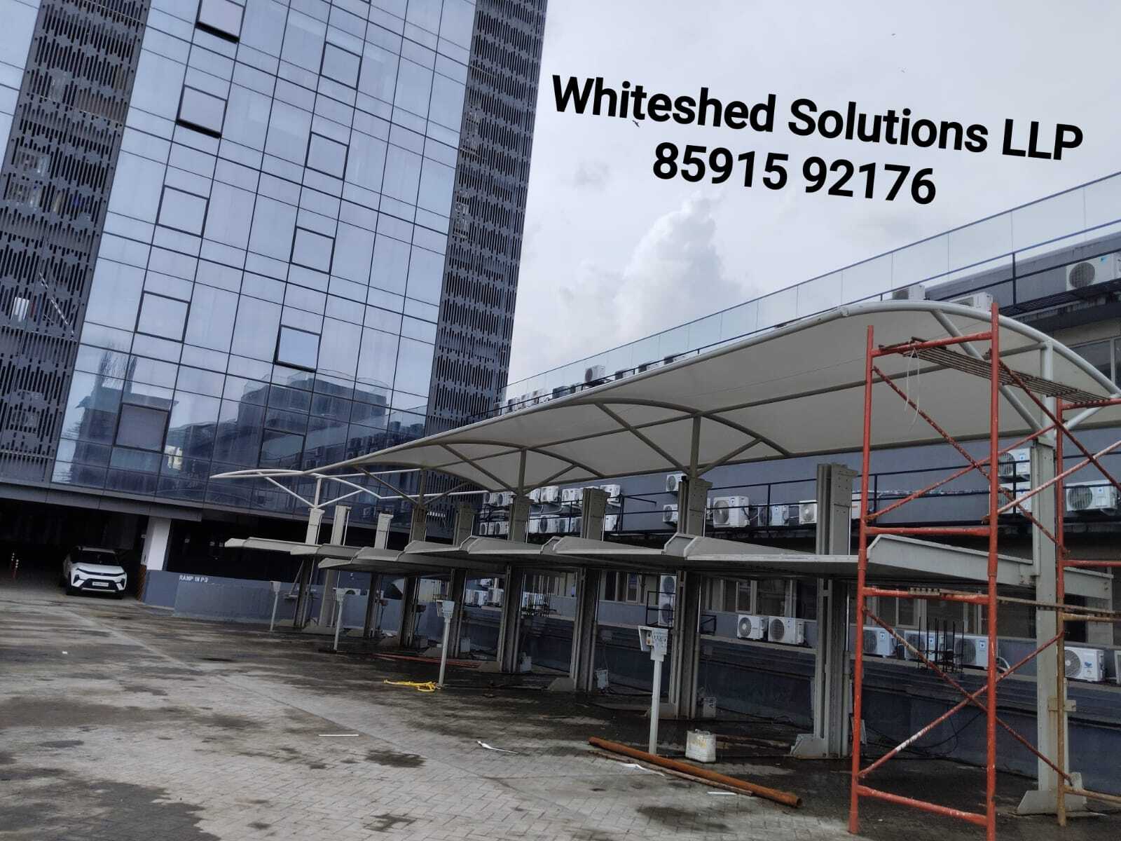 Tensile Membrane Car Parking Structures - Steel Roof With Concrete Base , Customizable Design With Sliding Windows And Variety Of Colors