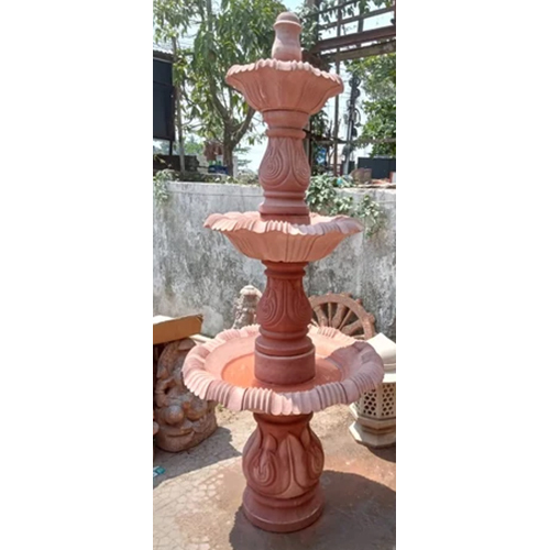 Red Stone Fountain - Stone, 5 Feet Tall, Red Color | Polished Finish, Outdoor LED Lamp Lighting, Electric Power Source for Garden Use