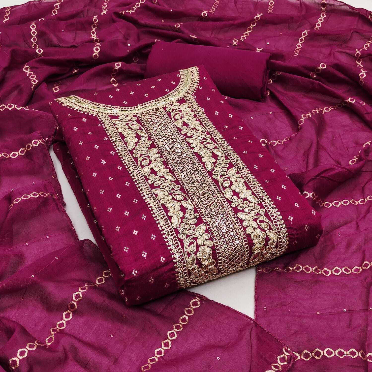 Designer Derss Material - Color: Peach & Gold
