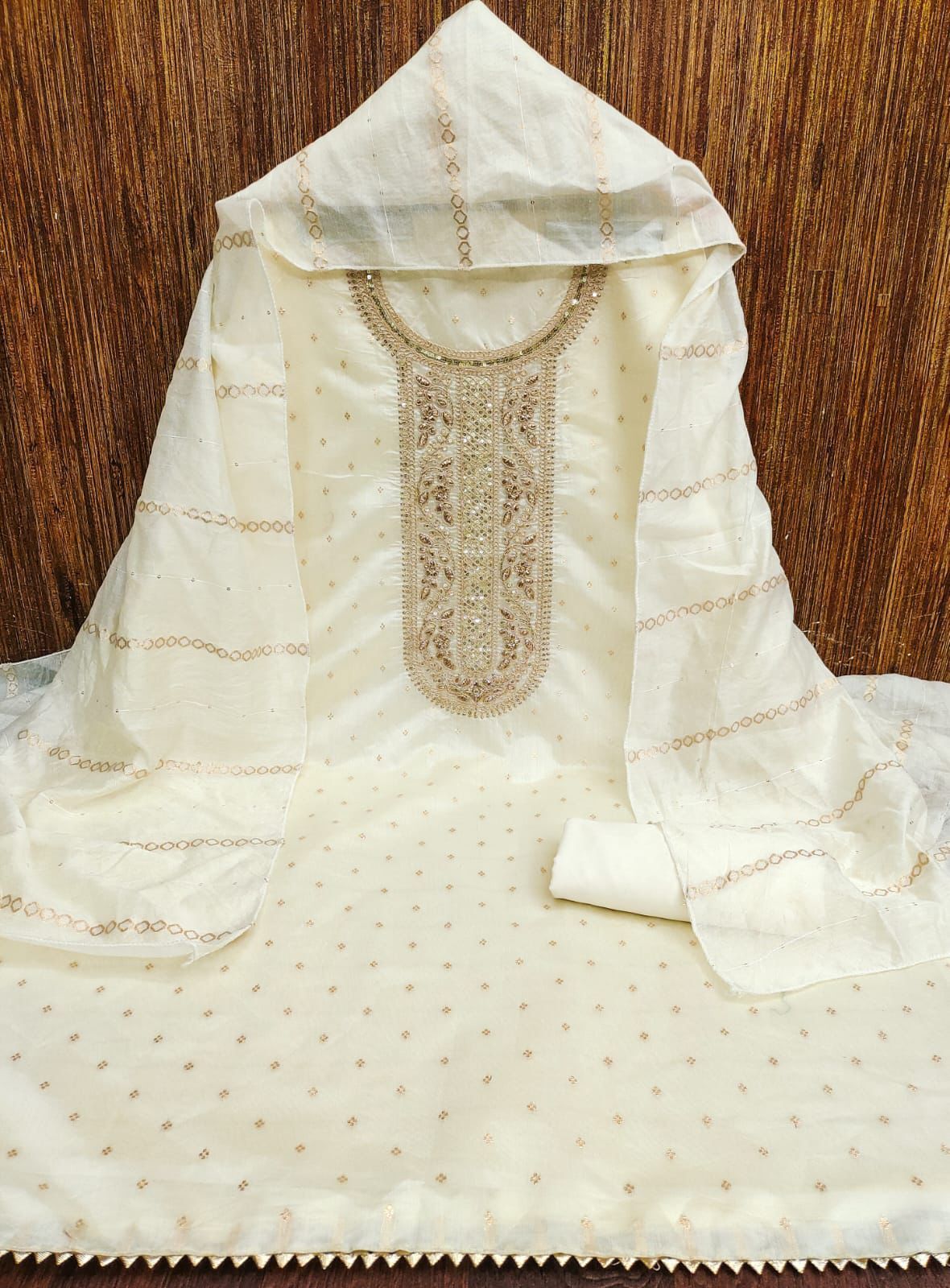 Designer Derss Material - Color: Peach & Gold