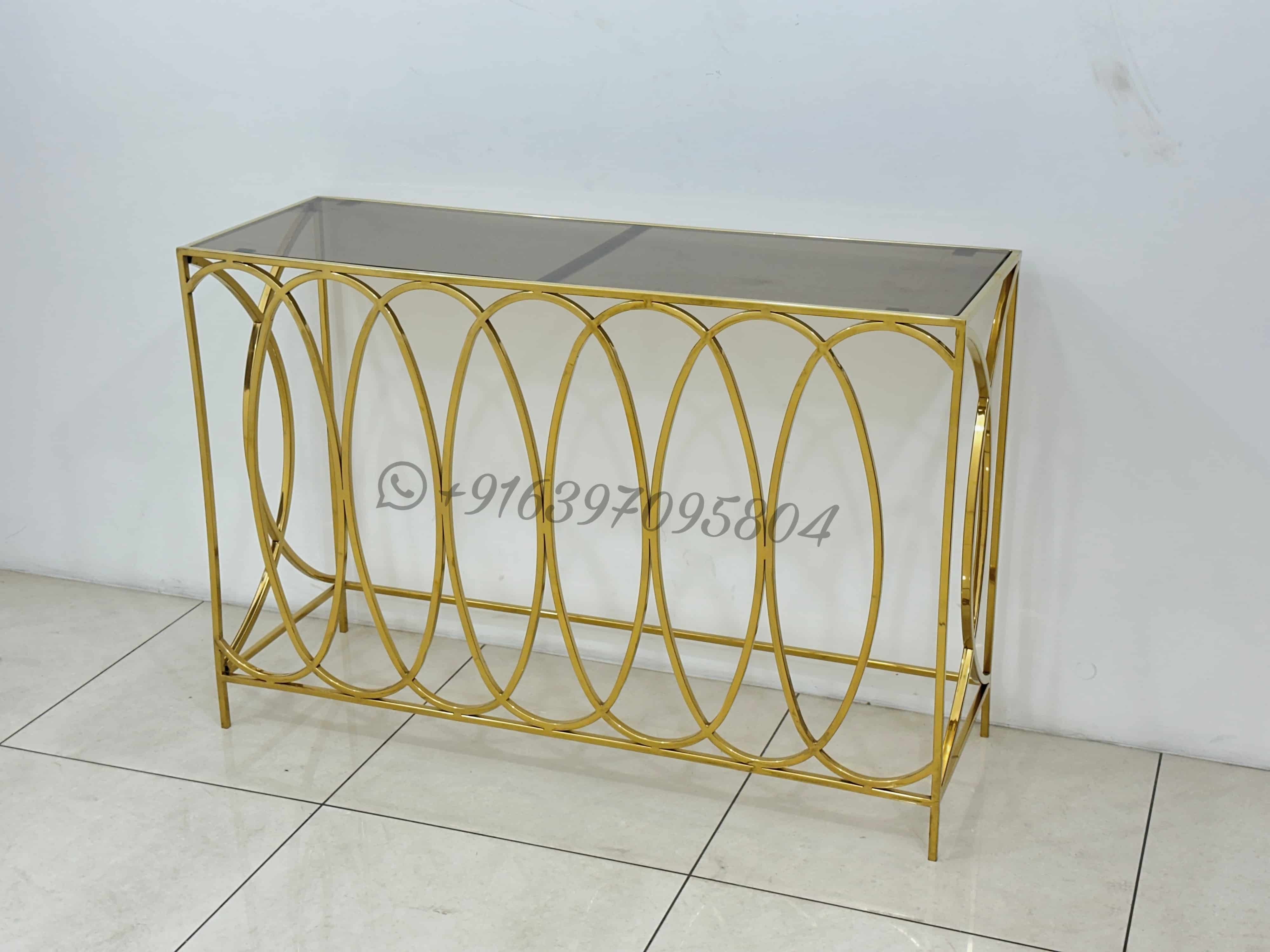 Steel Console Table - 48x16x36 Inch | Modern Design, Gold Pvd Finish, Glass Top, No Assembly Required, Contemporary Indoor Furniture