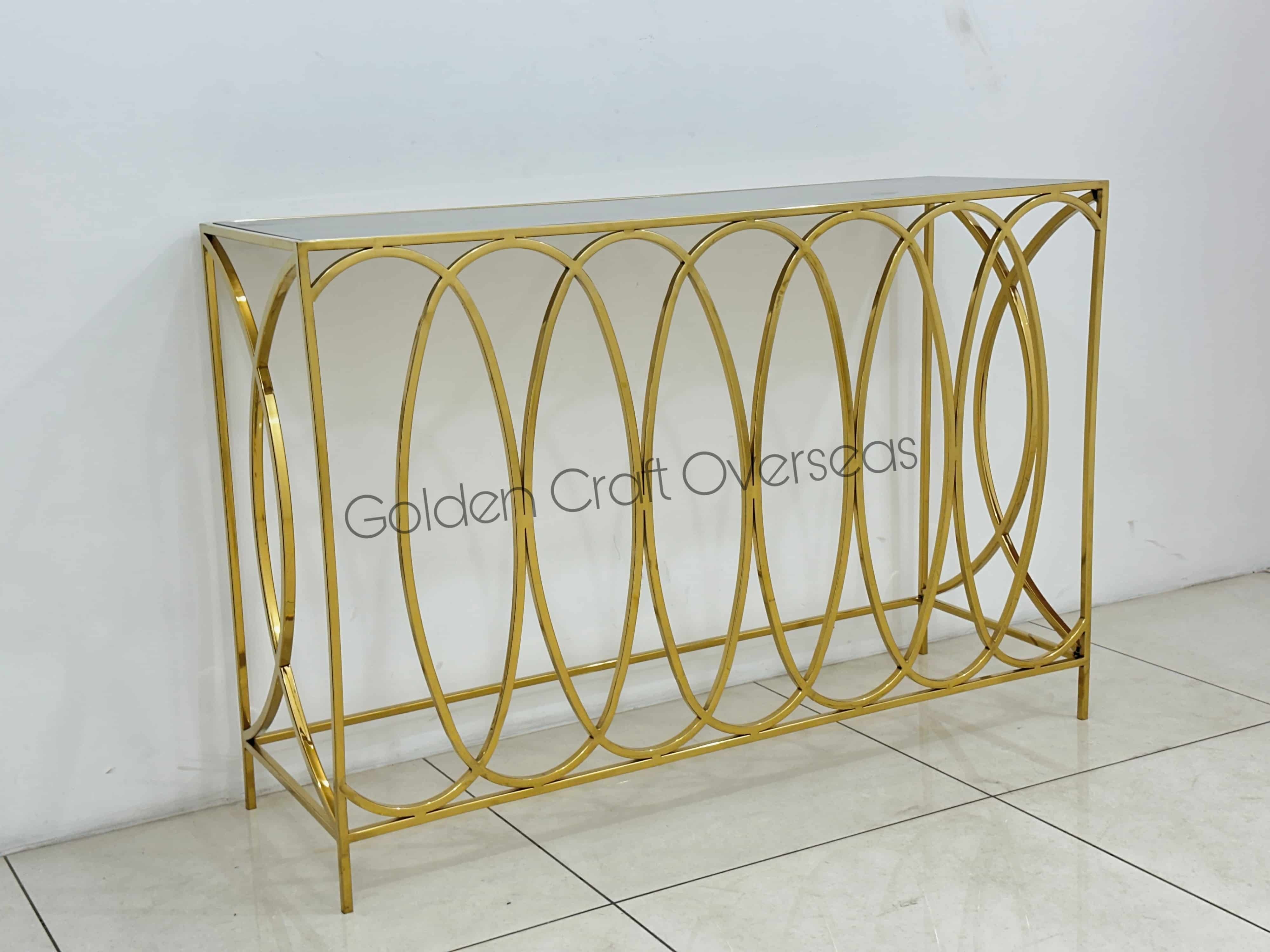 Steel Console Table - 48x16x36 Inch | Modern Design, Gold Pvd Finish, Glass Top, No Assembly Required, Contemporary Indoor Furniture