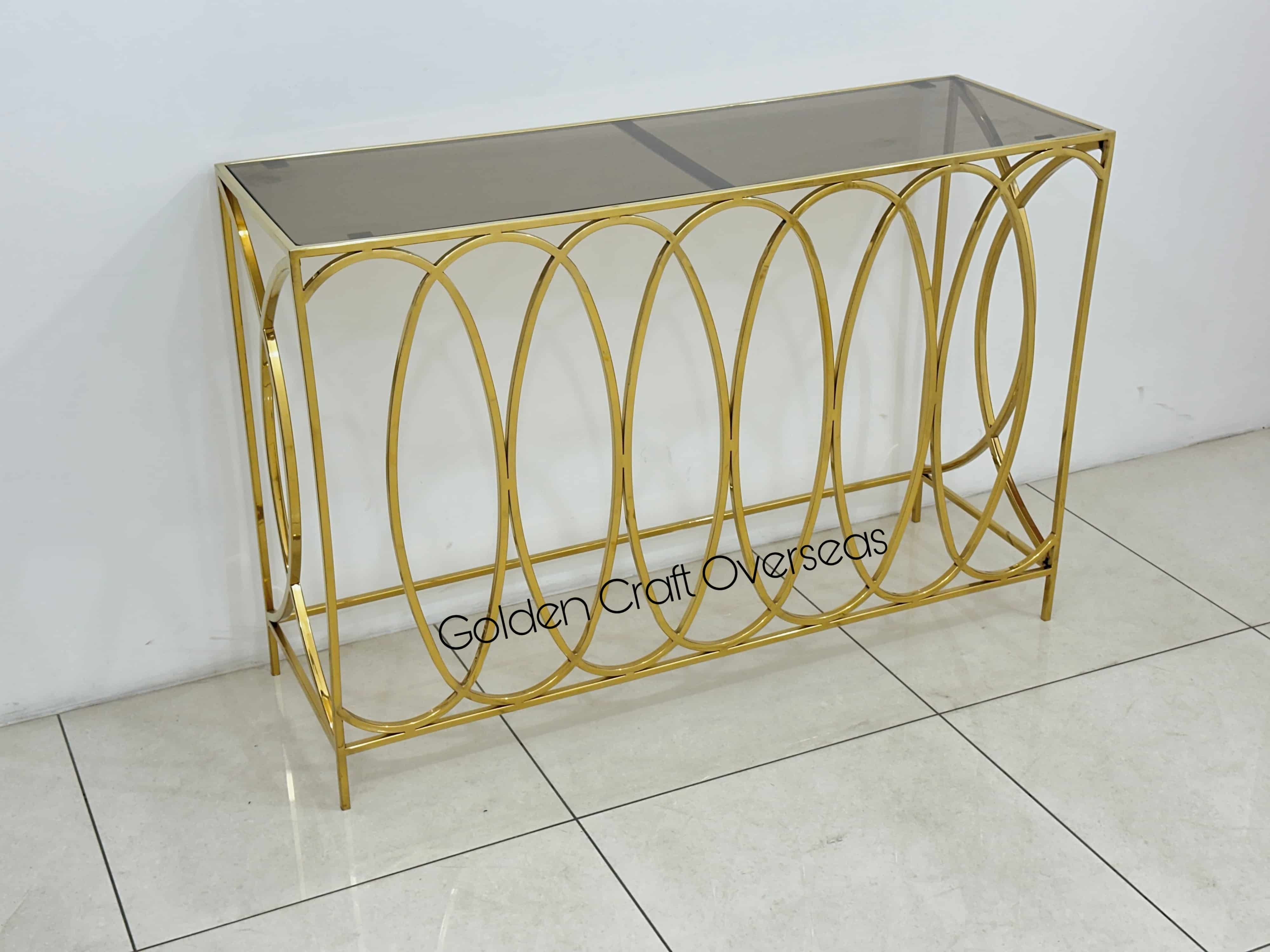 Steel Console Table - 48x16x36 Inch | Modern Design, Gold Pvd Finish, Glass Top, No Assembly Required, Contemporary Indoor Furniture