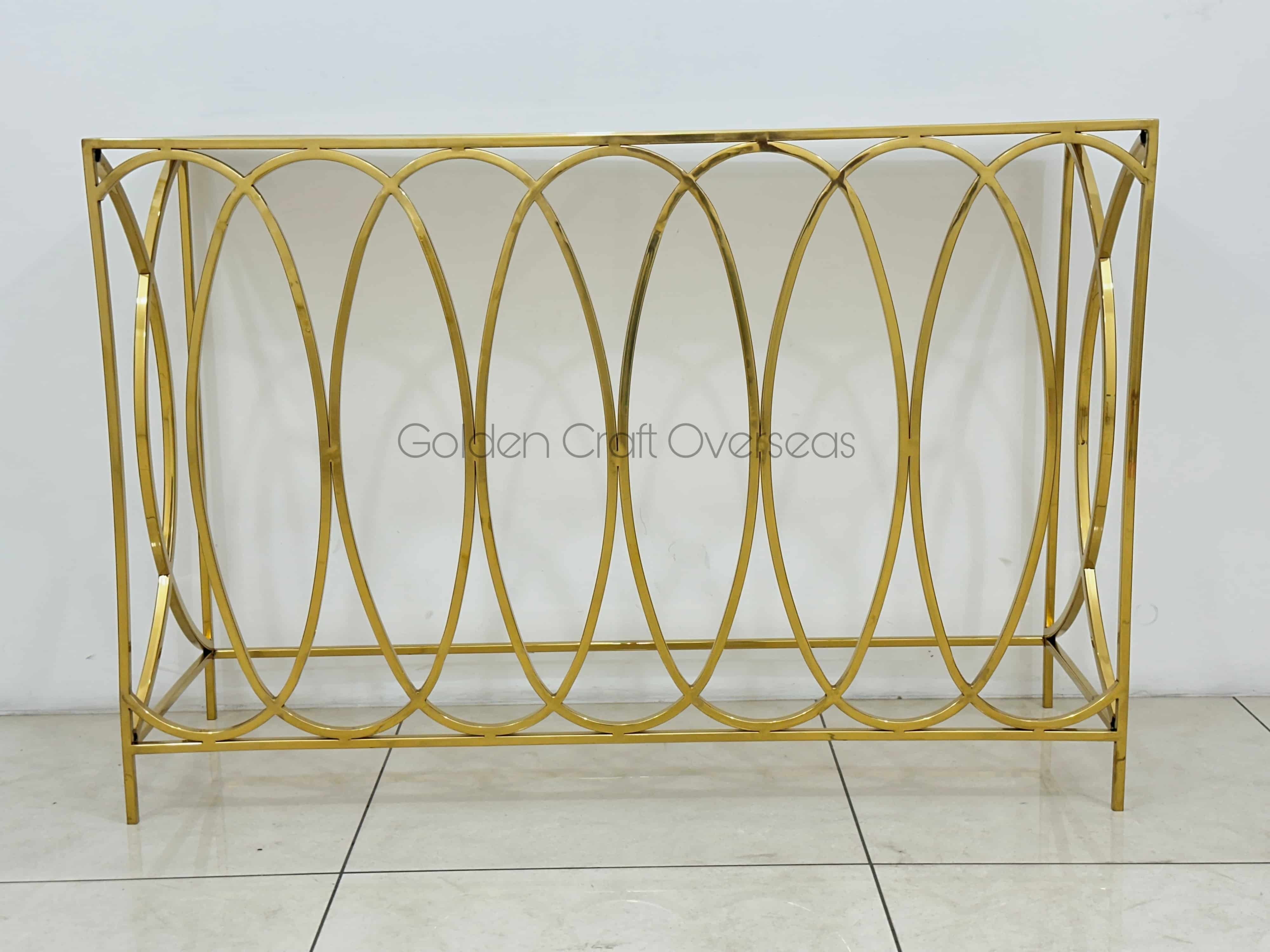 Steel Console Table - 48x16x36 Inch | Modern Design, Gold Pvd Finish, Glass Top, No Assembly Required, Contemporary Indoor Furniture