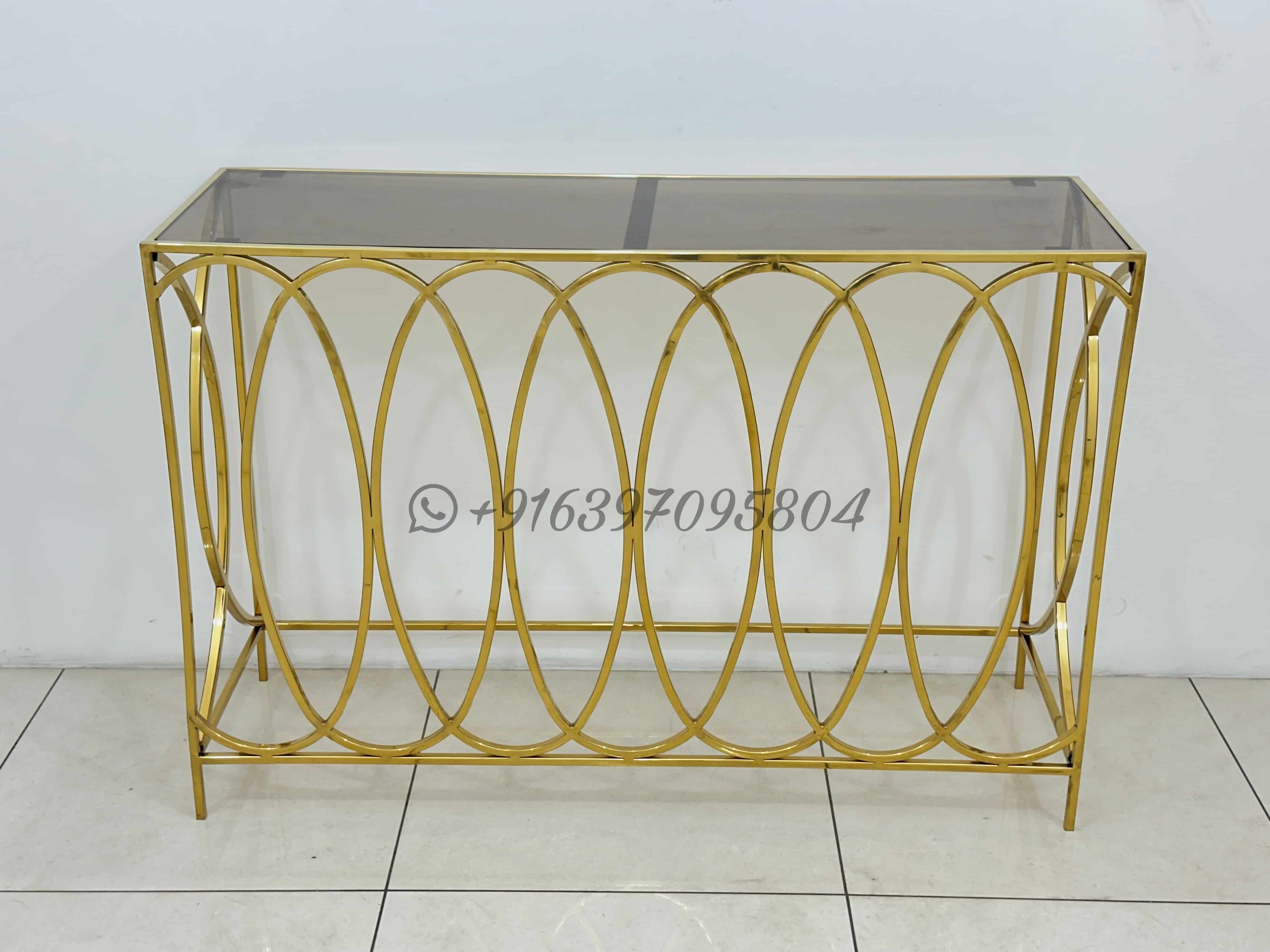 Steel Console Table - 48x16x36 Inch | Modern Design, Gold Pvd Finish, Glass Top, No Assembly Required, Contemporary Indoor Furniture