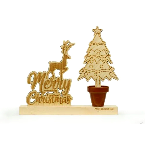 Wooden Christmas Gift - High-Quality Wood, 20cm x 19cm , Off-White Color, Custom Logo, Thoughtful Corporate Holiday Decoration