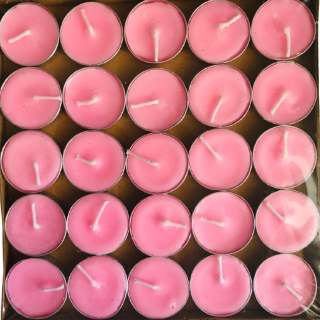 Handmade Scented Tea Light Candles Pack Of 25 Pcs - Soy Wax, Round Size, Classic White Color | Custom Logo Design, Cotton Wick, Fragrant Aroma