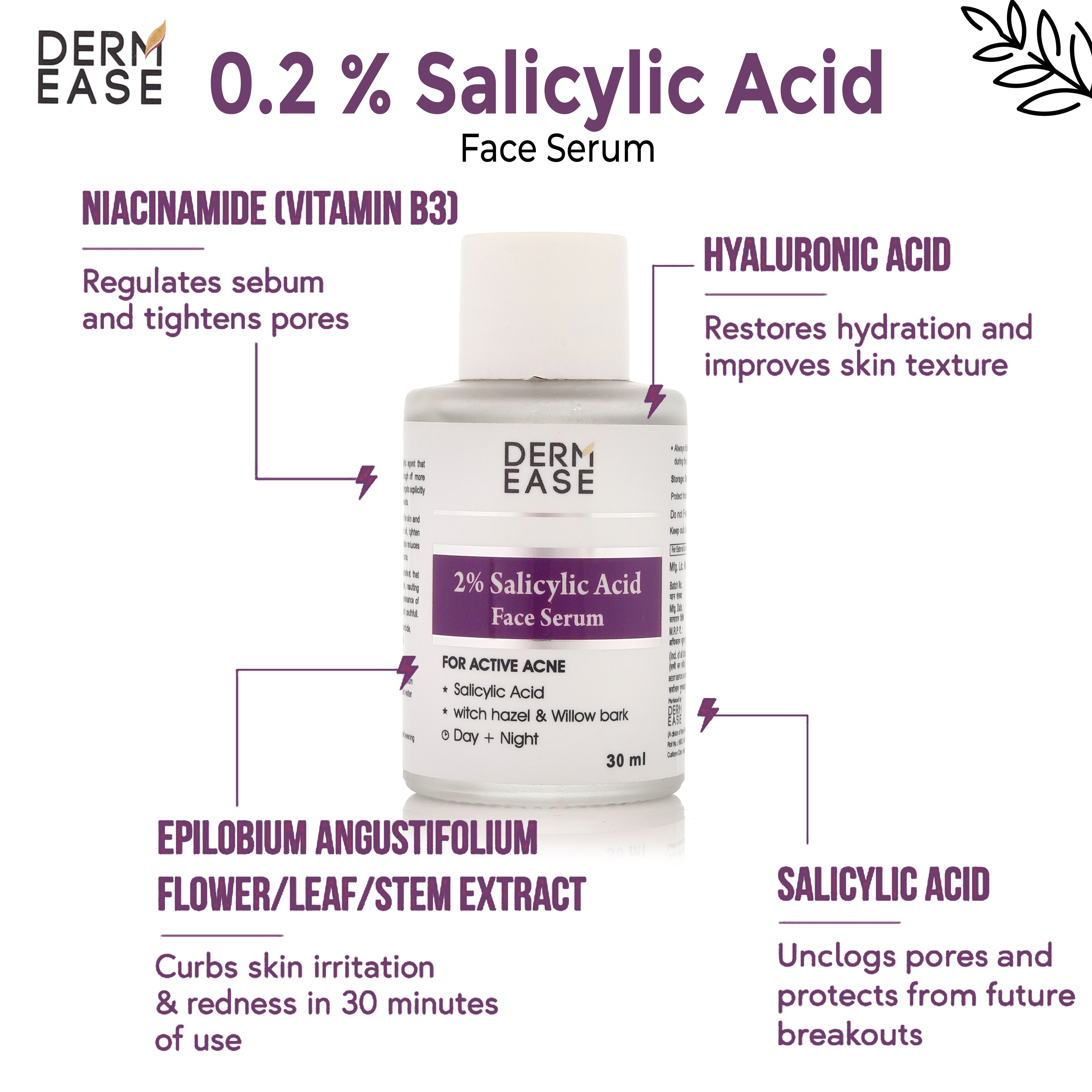 2% Salicylic Acid Face Serum - Purified Water Aloe Vera Juice Dimethyl Isosorbide | Acne Treatment Unclogs Pores Suitable For All Skin Types