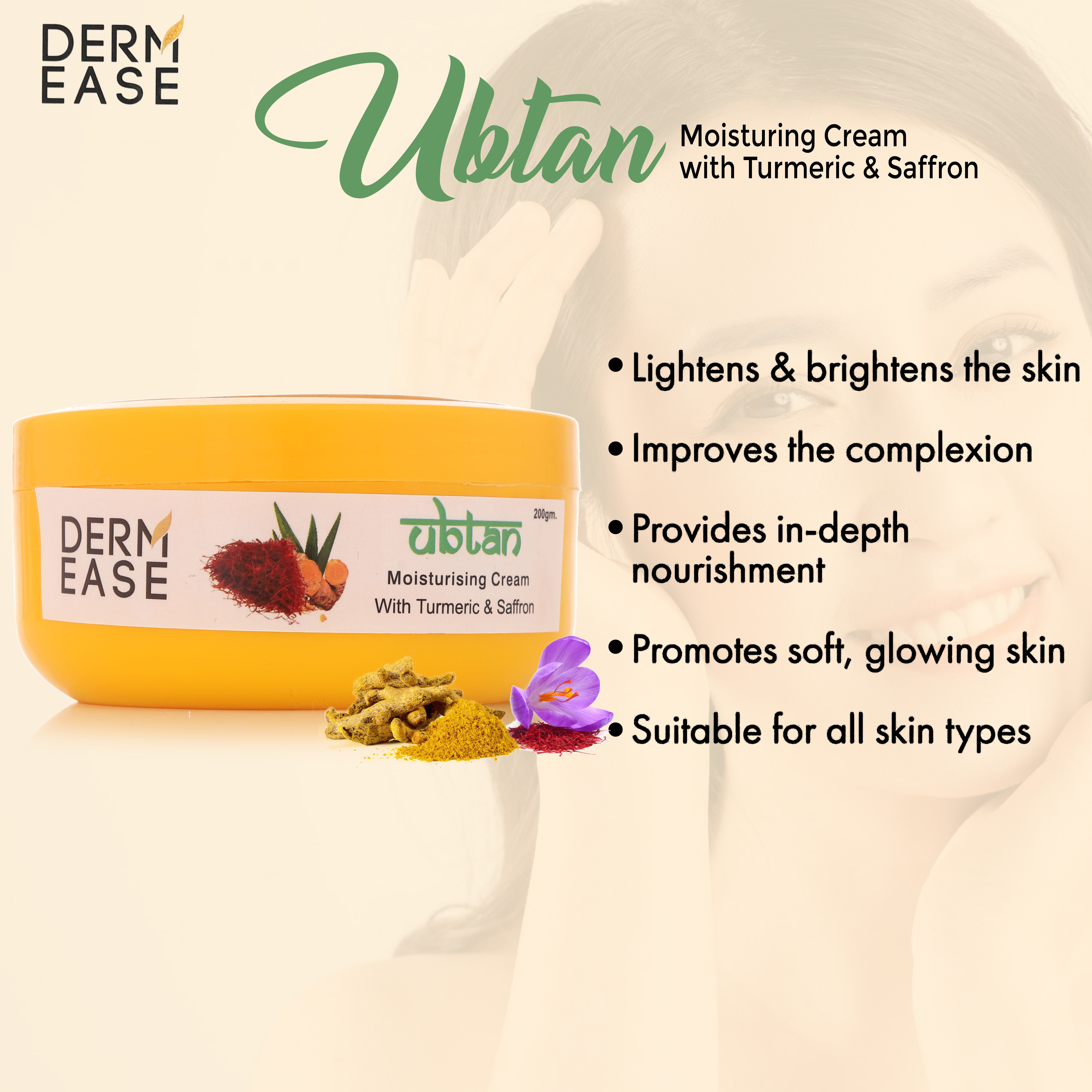 Ubtan Cream - Cream Form, All Skin Types, Shelf Life: 2 Years | Moisturizes, Brightens Skin, Repairs Sun Damage, Antioxidant Benefits