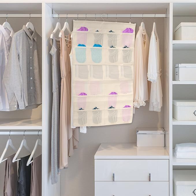 Mitsico Dual-sided Hanging Closet Organizer - 600d Oxford Cloth, Free Size, Multicolor | 30 Pockets, Durable Nylon Mesh, 360-degree Stainless Steel Hanger, Space-saving Design, Easy To Clean