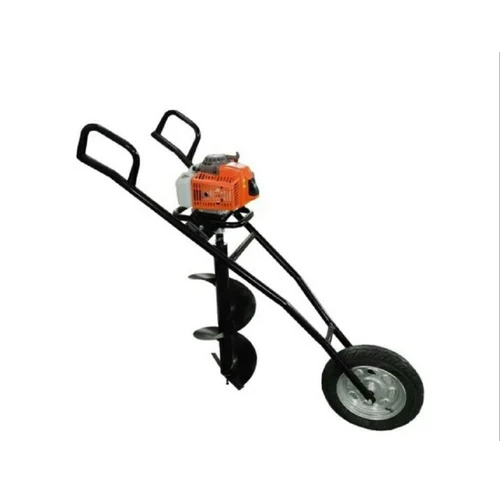 Trolley Earth Auger - Mild Steel, 2000 Watt Power Output | Semi-Automatic Operation, Durable Black Design