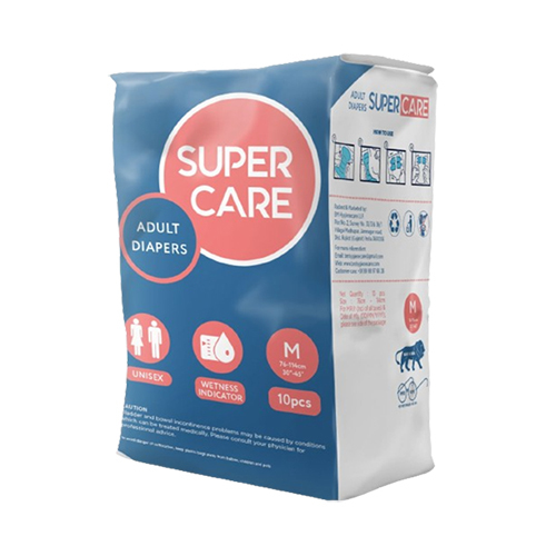 Super Care Diaper - Cotton Material, M Size 10 Pcs, Discreet White Color | Soft Breathable Absorption for Maximum Comfort and Protection