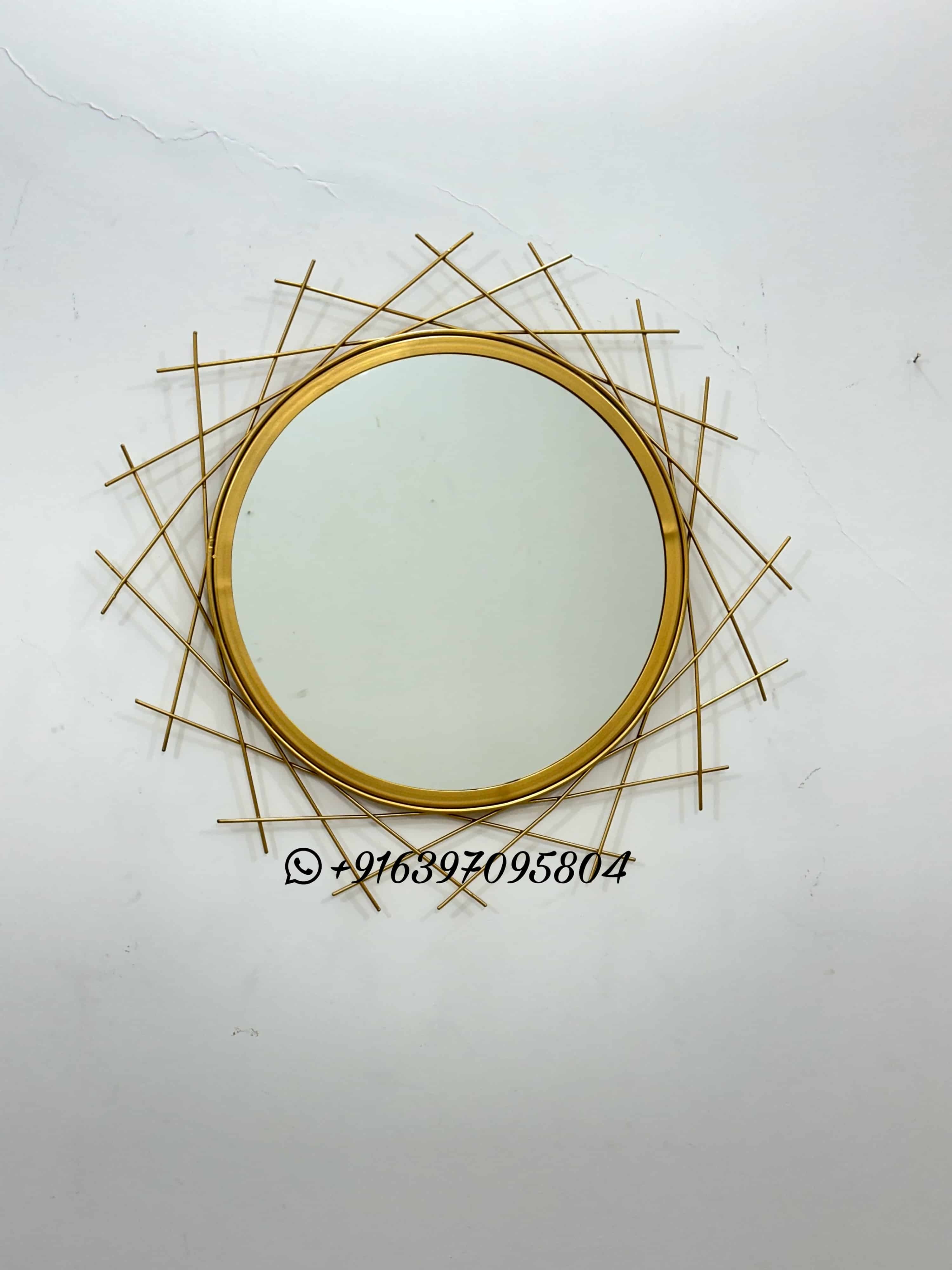 Gold Round Mirror - Glass And Metal Construction | 24x24x2 Size, Elegant Gold Finish For Any Room Decor