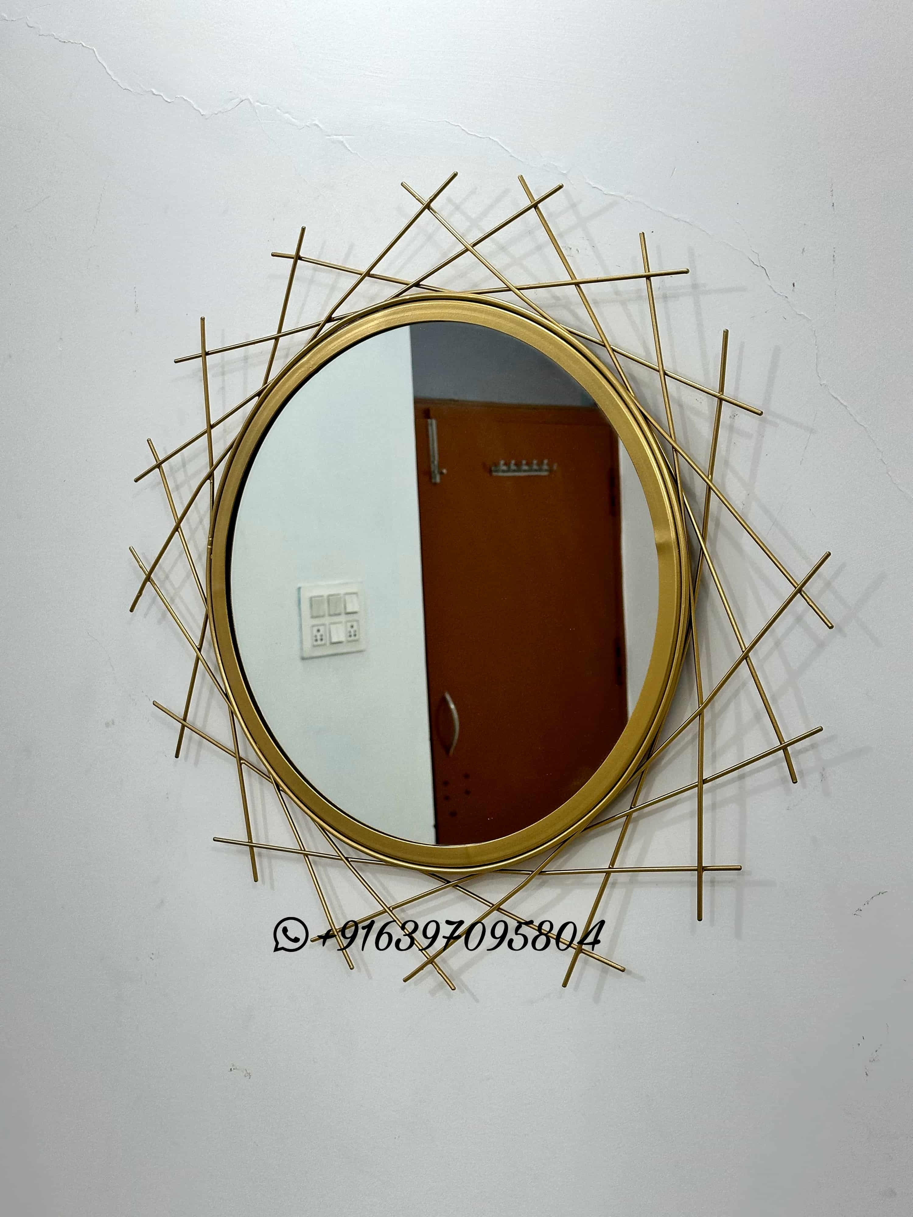 Gold Round Mirror - Glass And Metal Construction | 24x24x2 Size, Elegant Gold Finish For Any Room Decor