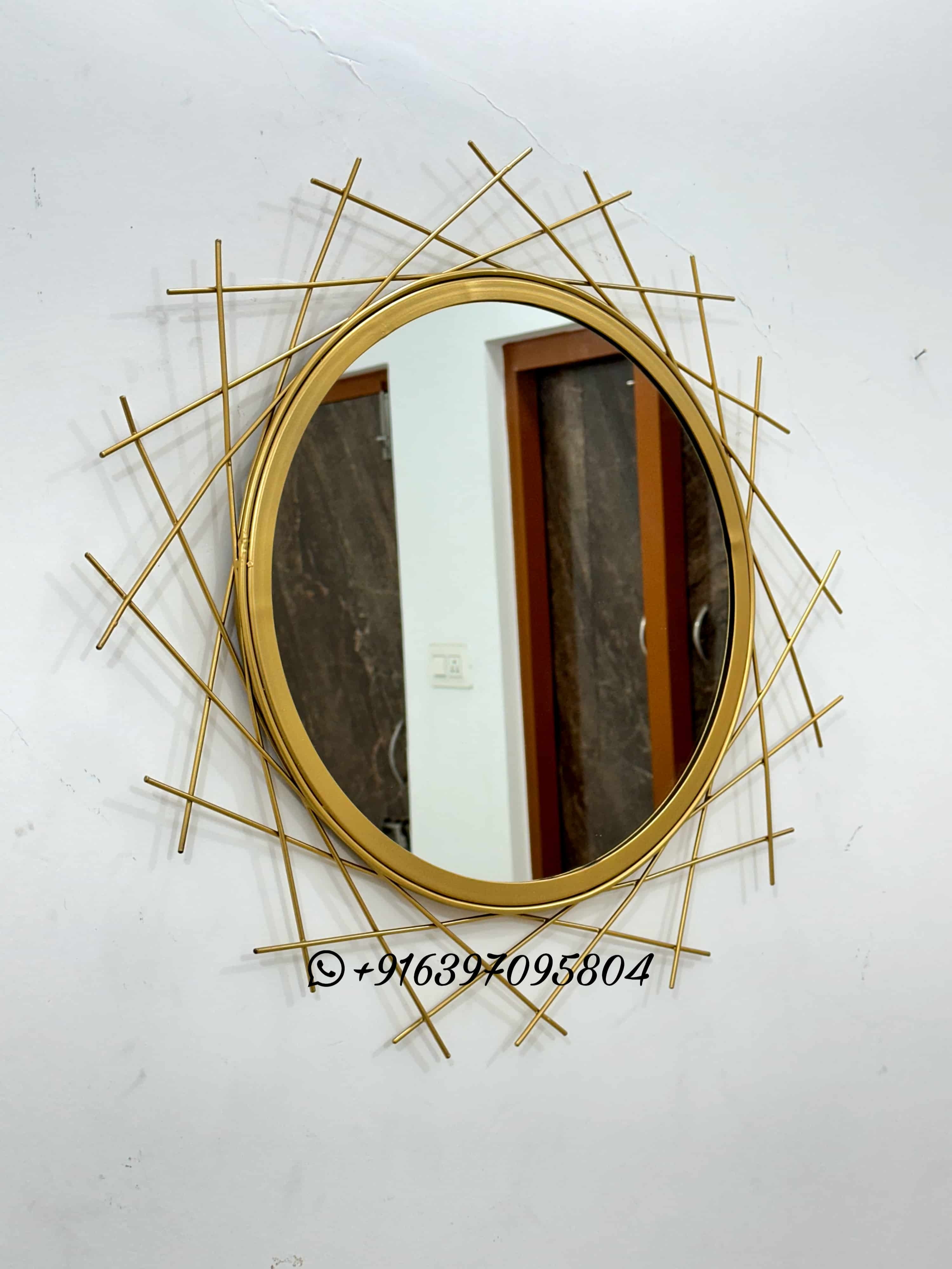 Gold Round Mirror - Glass And Metal Construction | 24x24x2 Size, Elegant Gold Finish For Any Room Decor