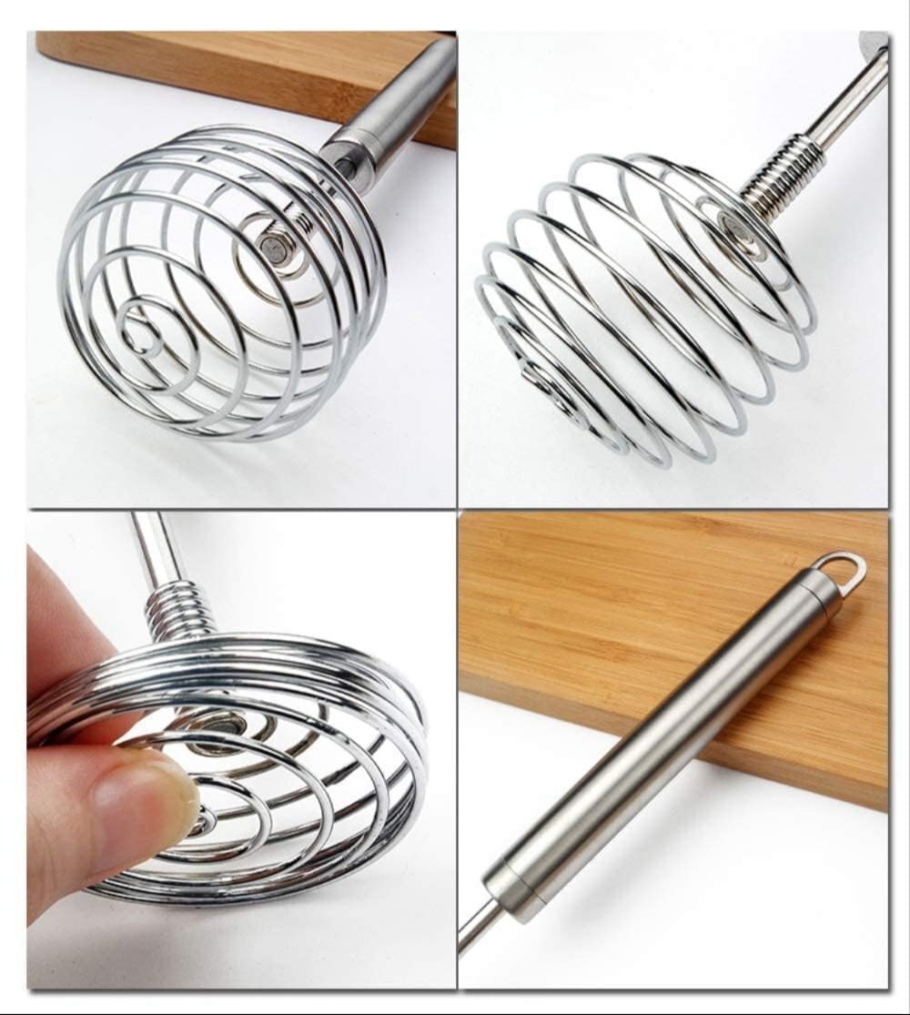 Mitsico Steel Spiral Egg Beater - Stainless Steel, Free Size, Silver | Coil Spiral Design For Whipping, Aerating, And Versatile Mixing Tasks