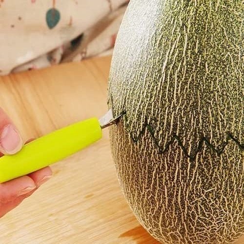 Mitsico 2 In 1 Fruit Scoop With Carving Knife For Fruit Salads And Desserts, Cake, Ice Cream Scooper - Stainless Steel , Multicolor Design, Sharp Dual-ended Tool For Carving & Scooping