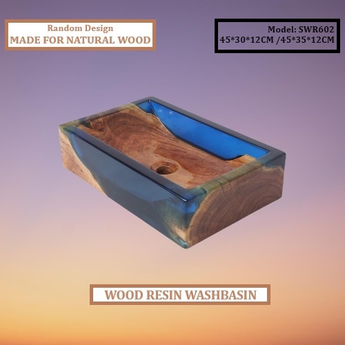 Wood Resin Wash Basin - 45x35x12 Cm | Handcrafted One-piece, Polished Finish, High Quality, Deck Mounted