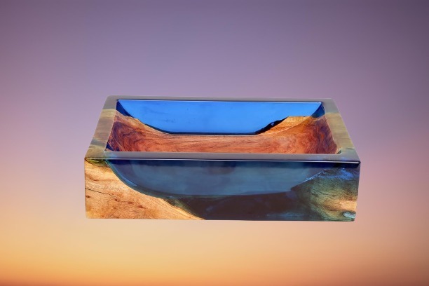 Wood Resin Wash Basin - 45x35x12 Cm | Handcrafted One-piece, Polished Finish, High Quality, Deck Mounted