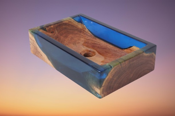 Wood Resin Wash Basin - 45x35x12 Cm | Handcrafted One-piece, Polished Finish, High Quality, Deck Mounted