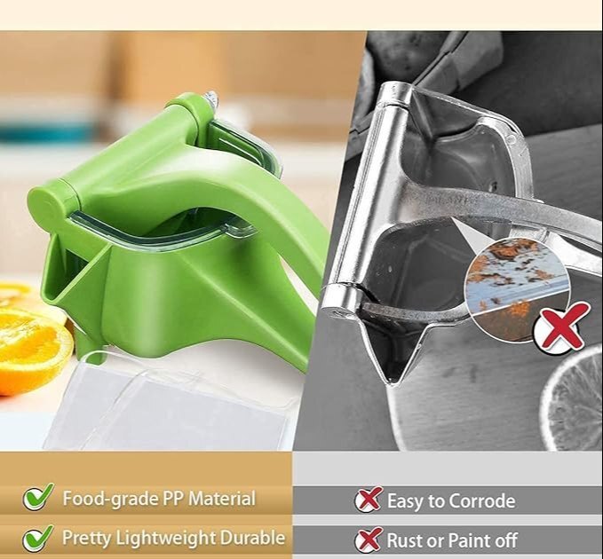 Mitsico Plastic Manual Citrus Juicer - Food-grade Pvc, Free Size, Multicolor | Ergonomic Handle, Anti-drip Triangle Spout, 2 Filters Included