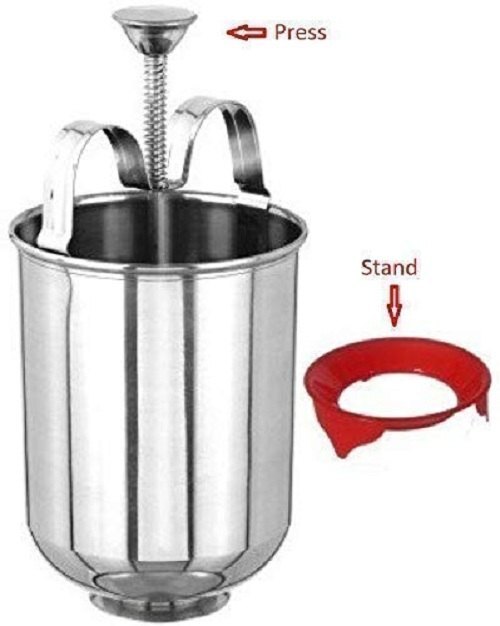 Mitsico Stainless Steel Medu Vada Maker With Stand - Metal, Free Size, Silver | Manual Operation, Easy Disassembly, Multi-function Doughnut Dispenser