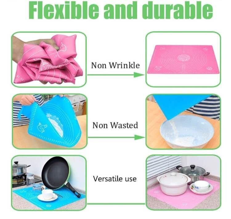 Silicone Roti Mat - Silicone & Fiberglass, 19.7x15.7 Inches, Anti-slip Bottom, Double Thickness, Stain-proof & Non-stick, Multi-color Design