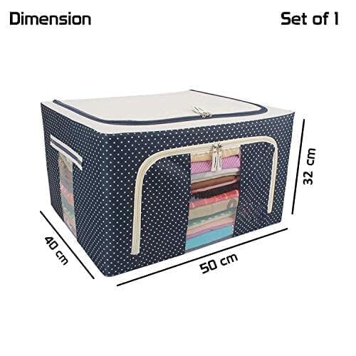 66 L Storage Box - Fabric, 40x50x30 Cm, Blue Dot | Foldable Organizer, Transparent Window, Strong Handle, Eco-friendly Material