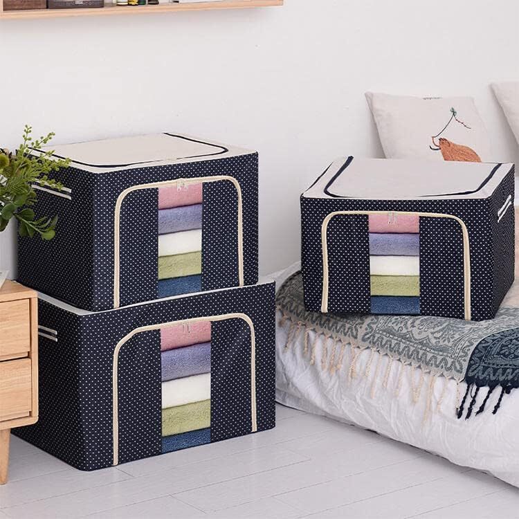 66 L Storage Box - Fabric, 40x50x30 Cm, Blue Dot | Foldable Organizer, Transparent Window, Strong Handle, Eco-friendly Material