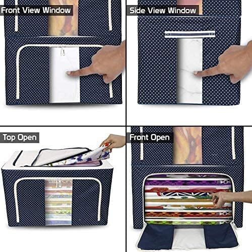 66 L Storage Box - Fabric, 40x50x30 Cm, Blue Dot | Foldable Organizer, Transparent Window, Strong Handle, Eco-friendly Material