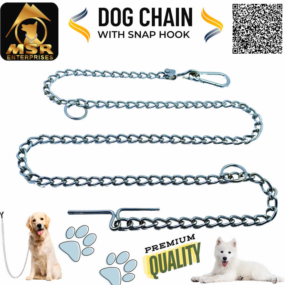 Plain Twisted Iron Dog Chain With Snap Ballan Hook - 5 Feet | High-quality Iron Material, Silver Color, Durable Twisted Design