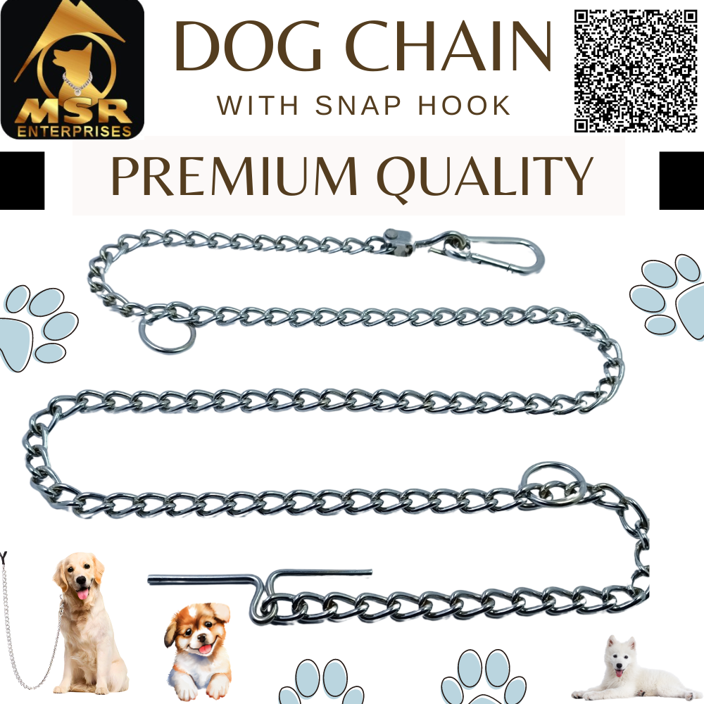 Plain Twisted Iron Dog Chain With Snap Ballan Hook - 5 Feet | High-quality Iron Material, Silver Color, Durable Twisted Design