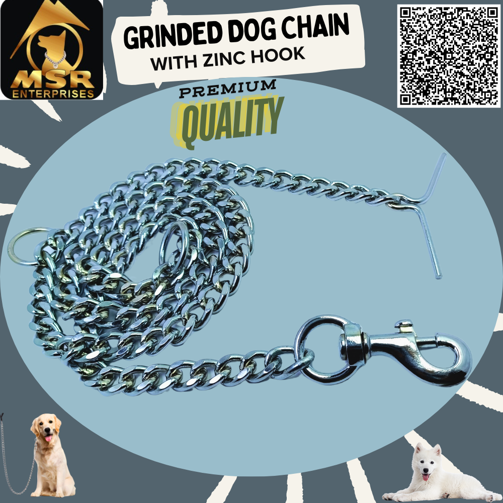 Grinded Twisted Iron Dog Chain With Zinc Hook - High Quality Iron Material, Silver Finish | Strong Design For Enhanced Dog Safety