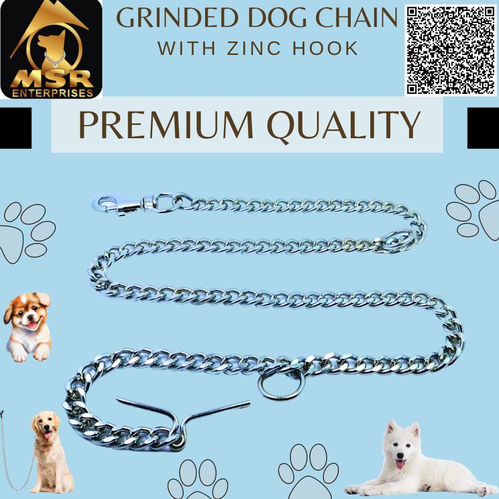 Grinded Twisted Iron Dog Chain With Zinc Hook - High Quality Iron Material, Silver Finish | Strong Design For Enhanced Dog Safety