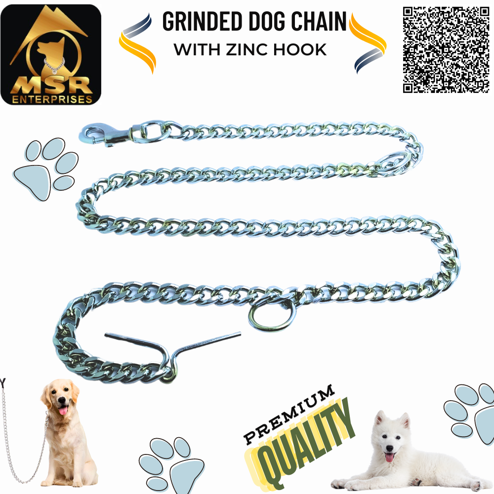 Grinded Twisted Iron Dog Chain With Zinc Hook - High Quality Iron Material, Silver Finish | Strong Design For Enhanced Dog Safety