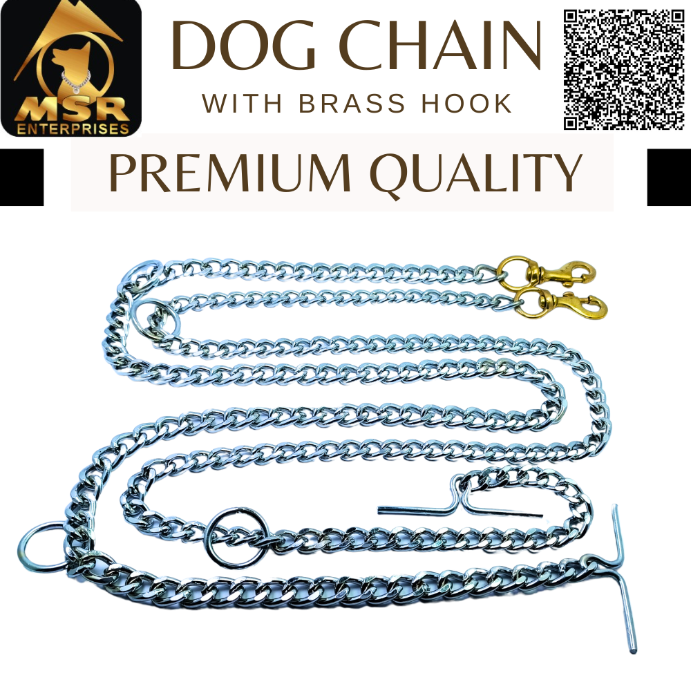 Grinded Twisted Iron Dog Chain - 5 Feet, Silver Color With Brass Hook For Enhanced Strength And Security