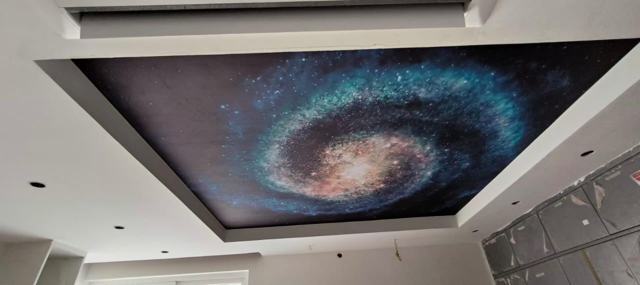 Farm House Stretch Ceiling - .18mm Thickness , Customizable Shape And Size For A Harmonious Blend Of Traditional And Contemporary Styles