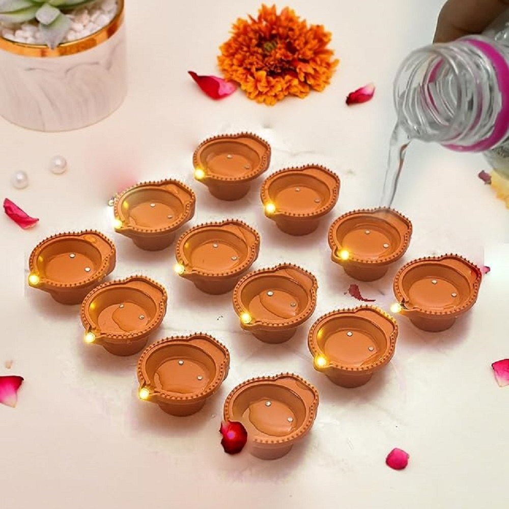 Mitsico Water Sensor Diya Lights - Abs Plastic, Free Size, Yellow Light | Flameless & Smokeless Led Diya For Indoor/outdoor Festivities, Traditional Ambiance