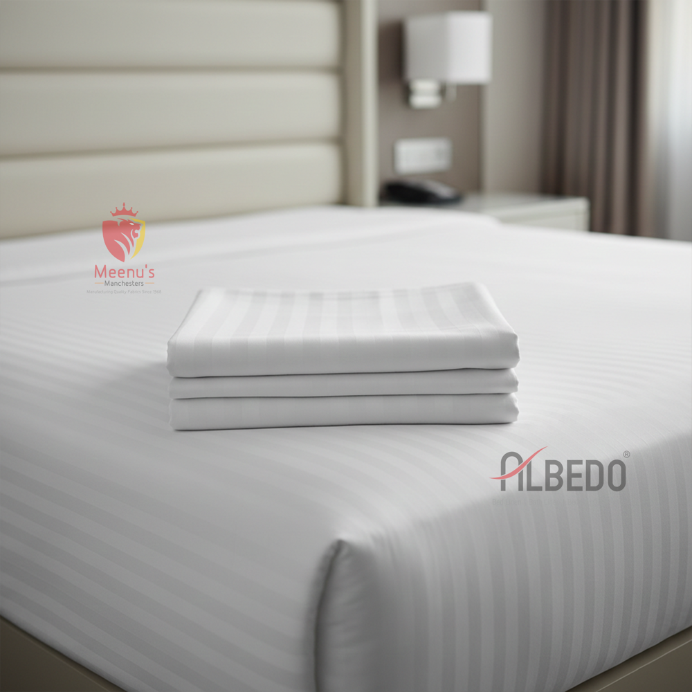 White Satin Striped Bed Sheet - 100% Cotton, 120 Inch Width | 350 TC, Quick-Drying, Shrink-Resistant, Elegant Satin Stripe Pattern