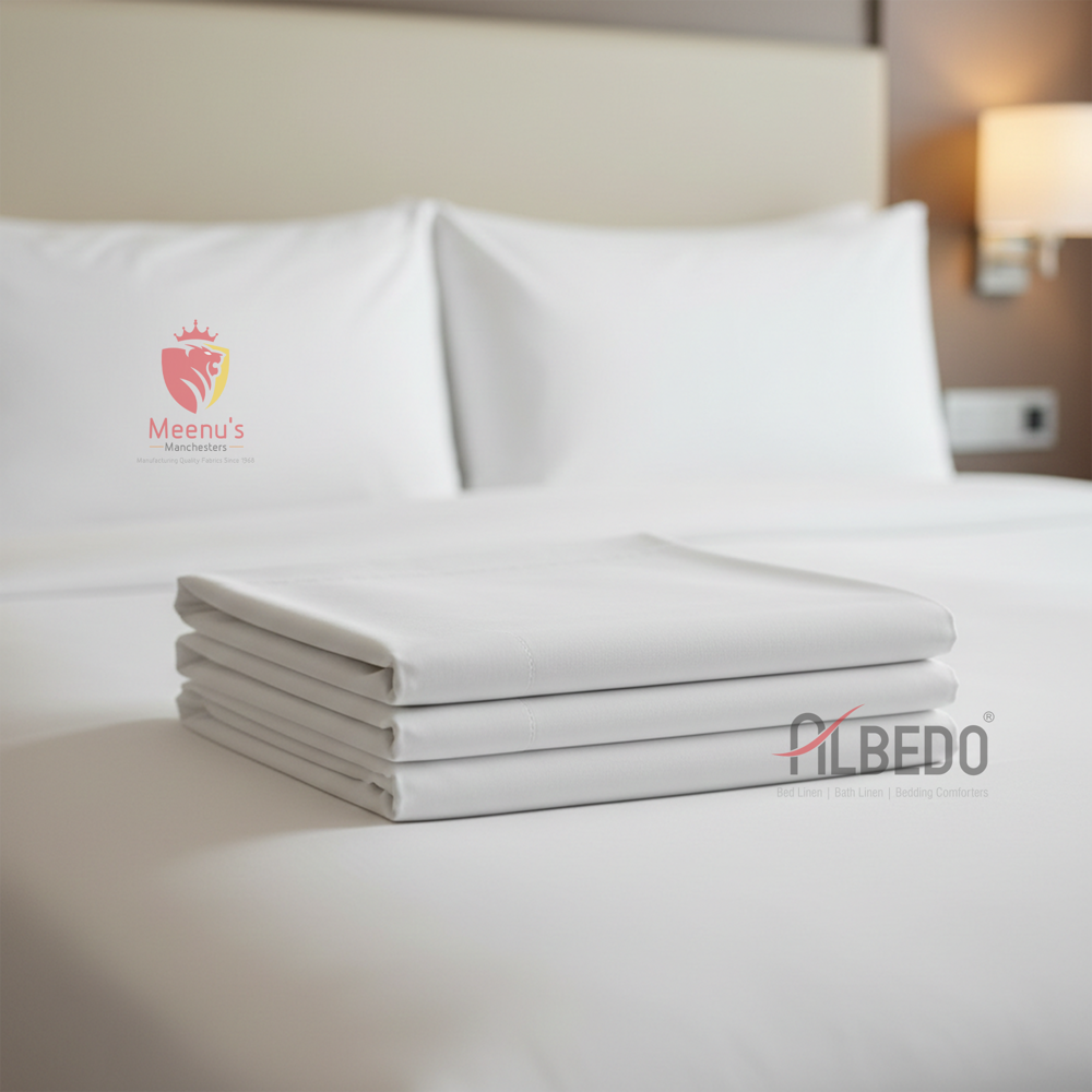 Cotton Bed Sheet - 310 TC, White Color, Soft and Washable | Luxurious, Durable, No Shrinkage, Elegant Design