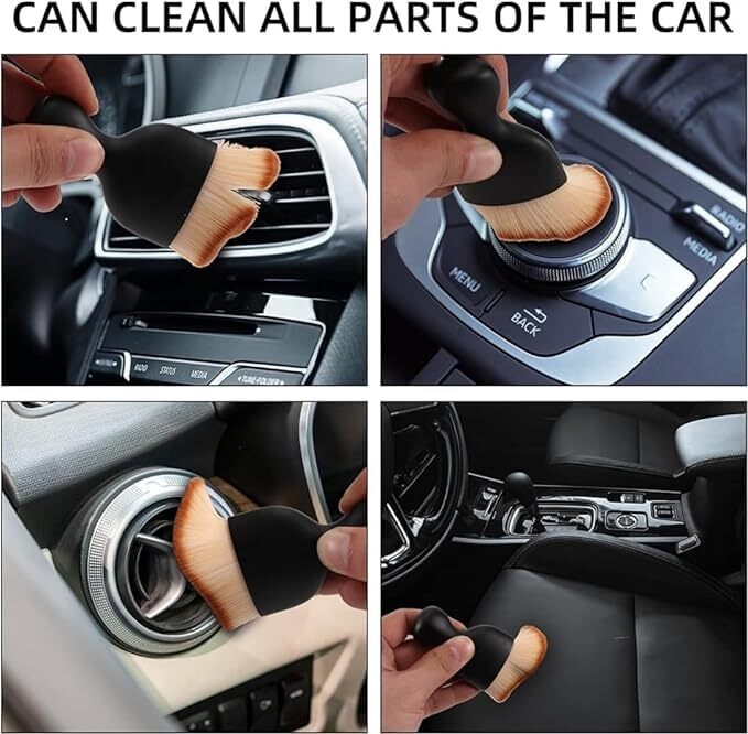 Car Interior Cleaning Brush - Plastic, 10x6x3 Cm | Soft Bristles For Dusting Ac Vents, Dashboard & Hard-to-reach Areas, Ergonomic Grip