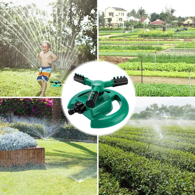 Garden Sprinkler - Abs Plastic, Adjustable Rotating Nozzles, 3 Arms, 360 Degree Coverage, 26ft-32.8ft Spray Distance, Efficient Water-saving Design