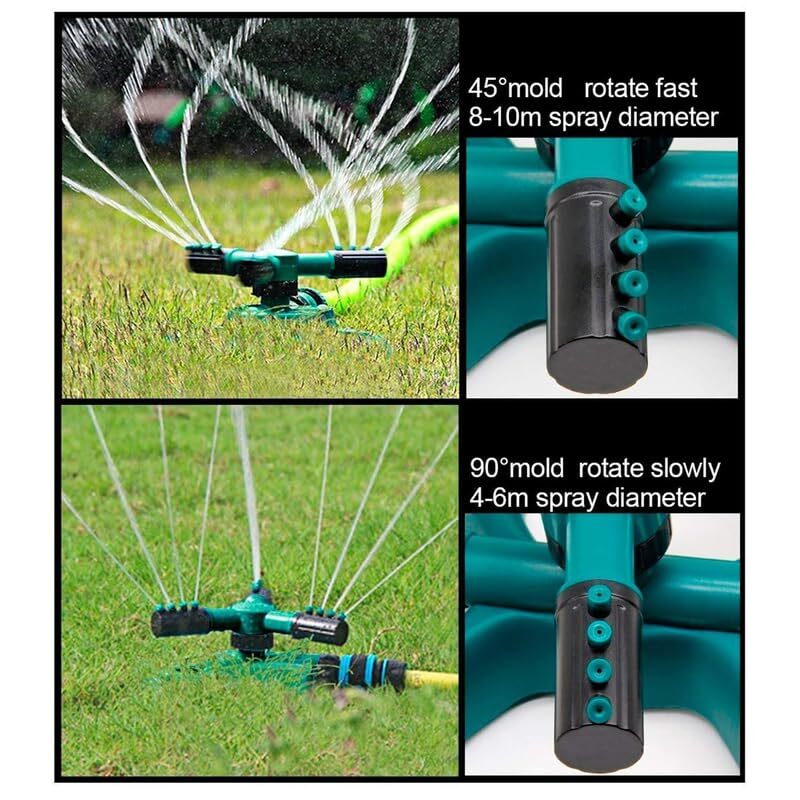 Garden Sprinkler - Abs Plastic, Adjustable Rotating Nozzles, 3 Arms, 360 Degree Coverage, 26ft-32.8ft Spray Distance, Efficient Water-saving Design