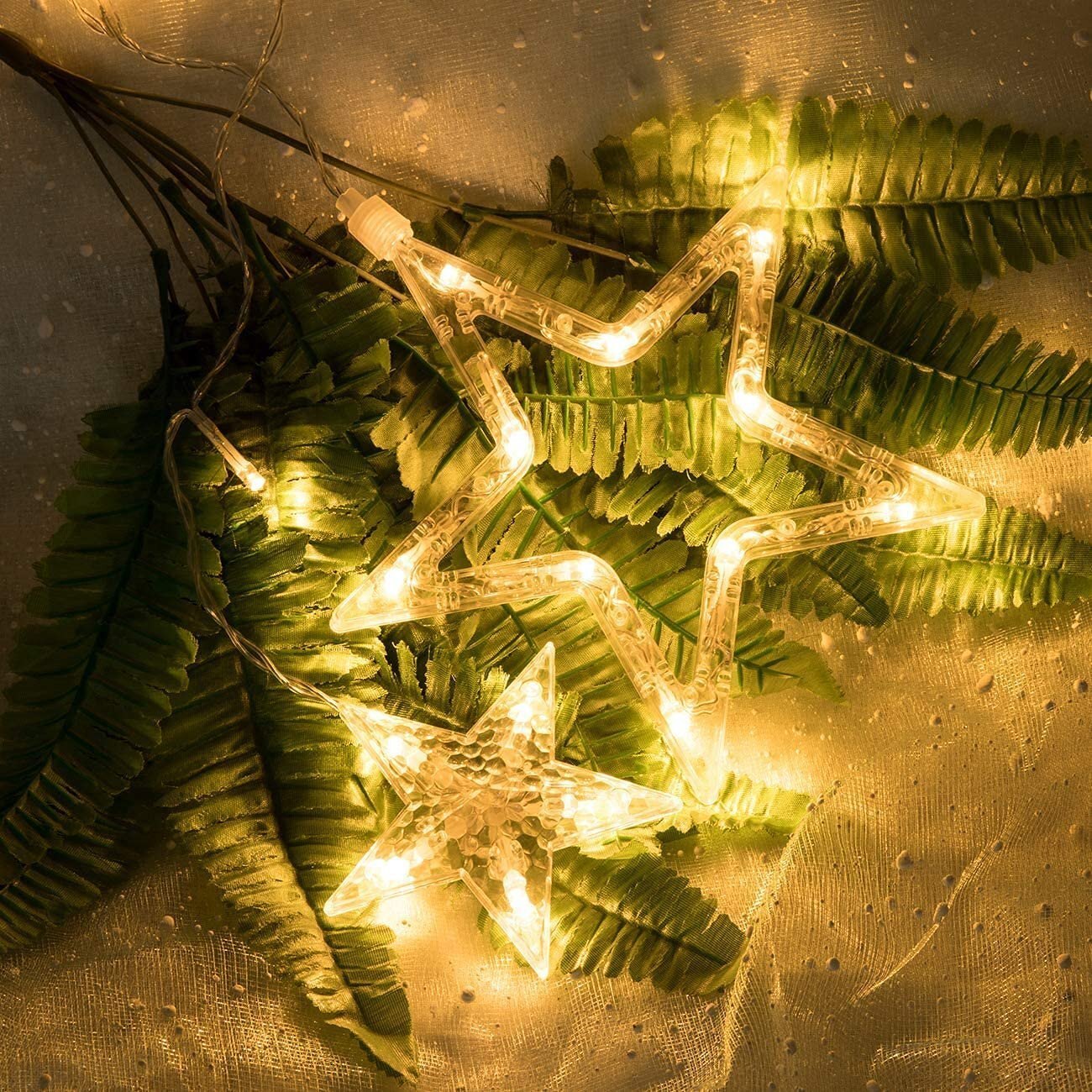 Mitsico 5+5 Led Star Lights Curtain String Lights - 100% Copper Wire Material, Warm White Color | Beautiful Decorative Ambience For Any Occasion