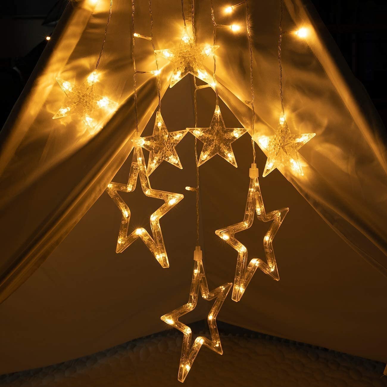 Mitsico 5+5 Led Star Lights Curtain String Lights - 100% Copper Wire Material, Warm White Color | Beautiful Decorative Ambience For Any Occasion