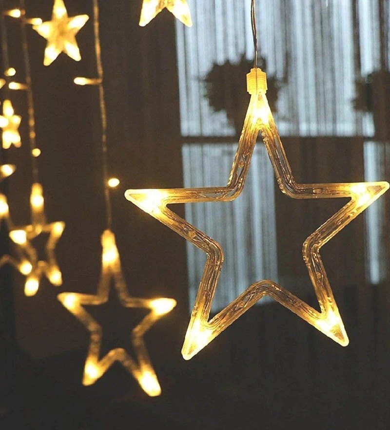 Mitsico 5+5 Led Star Lights Curtain String Lights - 100% Copper Wire Material, Warm White Color | Beautiful Decorative Ambience For Any Occasion