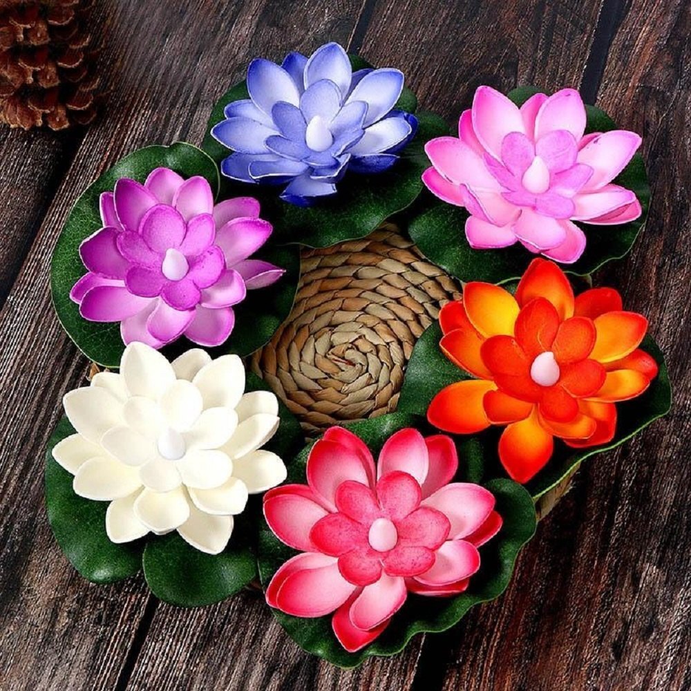 Mitsico Led Water Floating Lotus Flowers With Batteries - Plastic Material, Multicolor Illumination | Enchanting Ambience For Home Decor